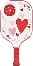 UPware Red Hearts Melamine Chip and Dip Snack Tray, Valentines Heart-Themed Pickleball Paddle Shape Platter for Chips, Salsa, Fruits, and Appetizers, Red, 15.75 x 8 Inch