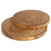 2 Pack Round Wood Cutting Board Large Slab Serving 9"-10"/11"-12"wood Cheese