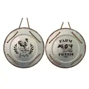 Metal wall décor plate shape print rooster cow-farm house