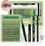 Lash Clusters Kit Eyelash Clusters KEYYOU Cluster Eyelash Extensions Kit Fluffy Lash Clusters Cluster DIY Extensions Kit with Bond and Seal, Remover and Tweezers(Kit-N01-D)