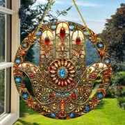 Hand of Fatima Suncatcher – Boho Hamsa Hand Acrylic Wall Hanging Decor for Garde