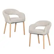 Set of 2 Luca Fabric Kitchen Dining Arm Chair Wooden Leg Sand/Natural