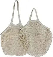 FZBNSRKO Cotton String Shopping Bags,2 Pack Cotton Mesh Bags Random Style Reusable Cotton Mesh Grocery Bags for Fruit&Vegetable Market Bags/Shopping Produce Net Bags,White