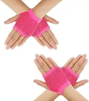 [Generic] 2 Pairs Fingerless Mesh Gloves Women 80s Short Stretch Fishnet Gloves Retro Nylon Fish Net Fingerless Gloves