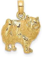 [JewelryWeb] 14ct Gold Pomeranian Animal Pet Dog High Polish / 2 d Charm Pendant Necklace 19.1x13.9mm Wide