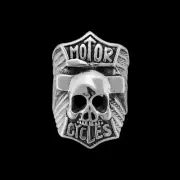 925 Sterling Silver Motor Cycle ring, Flying Hog Skull RIng, Size 10.25 Ring,...