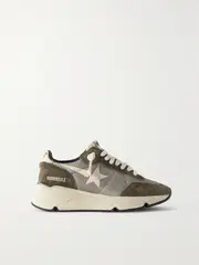 [Golden Goose] Golden Goose - Running Sole Leather-trimmed Mesh And Suede Sneakers - Army green - IT35 IT 35 Green