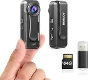 BOBLOV W1 64GB HD 1080P Wearable Body Camera with Loop Recording, Timestamp, 2 Clips, Compact Design for Travel, Delivery, Lecture Recording