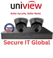 UNV 2x4MP IP Turret Cameras 8Ch 8MP PoE NVR NDAA Uniview Network Security Bundle