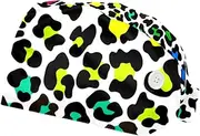 [FVQL] Pack of 2 Surgical Cap Scrub Cap with Buttons, Leopard Print Pattern Colorful