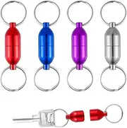 [NQEUEPN] 4 Pack Magnetic Quick Release Keychain, Strong Magnetic Key Holder Connector Multipurpose Quick Detachable Magnetic Keychain Release Key Ring for Purse Women Men (4 Colors), Red, Blue, Silver