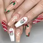 Snowball Christmas False Nail Long Coffin Press on Nails for Nail Art 24pcs