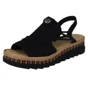 Ladies Rieker Soft Elasticated Slingback Closed Top Wedge Sandals - V7972