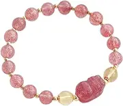 [YANYUESHOP] Feng Shui Pixiu Bracelet Natural Strawberry Quartz Healling Crystal Wealth Luck Beaded Bracelets Energy Charm Bracelet Bring Prosperity Cinnabar