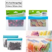 20 x Reusable Food Storage Bags Leak proof Freezer Freshness Safe Zip Lock Bags