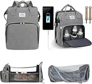 NUPYQL Nappy Bag - Baby Diaper Bag with Changing Pad, USB Charging, Mosquito Net, Sunshade, 35L Large Waterproof Diaper Backpack for Mom Dad
