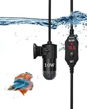 KINGYEENUO 10W Submersible Aquarium Heater, for 1-1.5 Gallon Tank, Adjustable for Fish Turtle Tank, with Built-in Digital Display Thermometer, USB 5V 2A Powered Water Heater, Memory Function