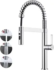 [Decaura] WELS Pull Down Kitchen Mixer Taps High-arc Metal 3-Mode Pull-Out Sprayer Laundry Mixer Tap 360° Swivel Sink Faucet Lead-Free (Chrome)