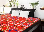 Handmade Patchwork Scrap Star design FINISHED QUILT Great masculine Look !