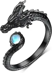 [qielizhu] Dragon Ring 925 Sterling Silver Moonstone Dragon Rings Chinese Dragon Jewelry Gifts for Women Men