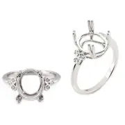 Oval 11x9mm Ring Semi Mount In 14k White Gold With Diamond Accents (53960)