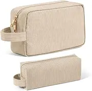 2PCS Cosmetic Bags for Women Small Makeup Bag for Purse Corduroy Makeup Pouch Travel Makeup Bag with Metal Zipper Make Up Bag for Travelling(Beige)