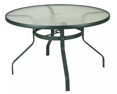 Round Garden Balcony Patio Outdoor Indoor Table Frosted Glass Top 120D x 72H cm