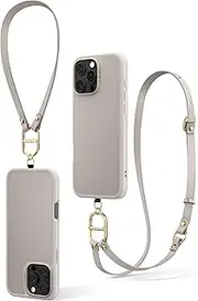 Cyrill by SPIGEN Kajuk Mag Classic Charm for iPhone 16 Pro Max Case with Strap, Compatible with MagSafe Magnetic Ring, Leather Multi Layered Raised Edge Protection Non-Slip Grip Cover - Cream