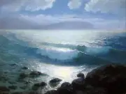 Moonlight waves sea L. Walden-Kahala Tile Mural Kitchen Backsplash Ceramic 10x8