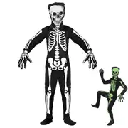 Kids Skeleton Cosplay Costume Glow In The Night Jumpsuit Halloween Fancy Dress Outfit Gifts - 10-12 Years