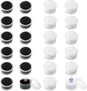 Koceci 24 PCS Small Display Box Clear Storage Containers Gemstone Display Case Round Containers Box Jewelry Organizer Container with Sponge Mat (White and Black)