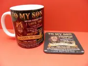 1 x Ceramic 11oz Coffee Mug + Coaster - To My Son Love Mum and Dad your design