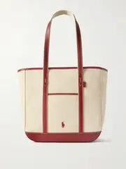 [Polo Ralph Lauren] Polo Ralph Lauren - Medium Leather-trimmed Cotton-blend Canvas Tote - Red - One size One size Red