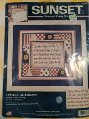 Sunset Stamped Muslin Cross Stitch Kit "I Pledge Allegiance" 2001 USA 14x12