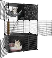 Cat Cages Indoor, 3 Tier Cat Cage Enclosures, DIY Metal Wire Cat Crate Playpen House Kennel Condo Villa with Cat Litter Box, Suitable for Ferret, Chinchilla, Hamster