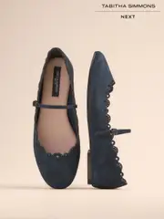 Navy Tabitha Simmons x Next Elfie Leather Scalloped Mary Jane Shoes (AR2655) | $128