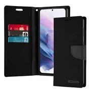 Goospery Canvas Samsung Galaxy S22+ /S22 Plus Wallet Leather Case Denim Stand Flip Fabric Pouch Credit Card Slots Cover - Black
