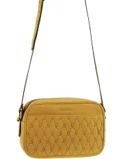 [PIERRE CARDIN] Leather Embossed Design Crossbody Bag in Mustard