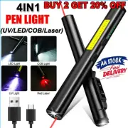 4in1 Mini Tactical Flashlight UV Light LED Small Torch Pen Light Rechargeable AU