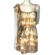 Cooper St Dress Cream Orange Size 10 Ruffle Detail Chiffon Lined Short New
