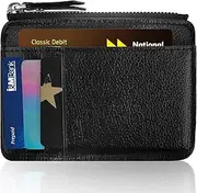 [Amaxiu] Slim Credit Card Holder, Leather ID Case Wallet Zip Thin Coin Purse Front Pocket Wallet for Women Men - 8 Card Slots &1 Pocket, Black, Minimalist