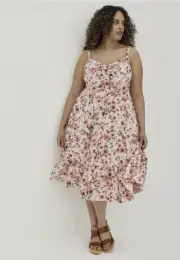 Torrid Midi Dress Challis Button Front Floral Pink NWT New 1X