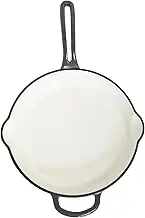 Mirro MIR-19057 White Enamel Coated 12" Cast Iron Skillet, Grey, Ready to Use