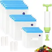 [Repinsta] Sous Vide Bags 20pack Reusable Vacuum Food Storage Bags with 3 Sizes Vacuum Food Bags,1 Hand Pump,4 Sealing Clips for Food Storage and Sous Vide Cooking