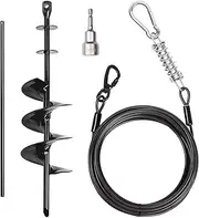 Heavy Duty Dog Tie-Out Cable and Stake for Yard Camping, with 30ft Heavy Duty Cable with Spring and,for Small Medium Large Dogs up to 210 lbs, 360°Swivel Dog Run- No Tangle, Spiral Dog Stake