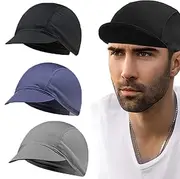 [TOZLU] 3 Pack Cycling Caps Sun Brim Hat Bike Hat Under Helmet Breathable Sweat Sunproof Hat Running Hat for Men Women
