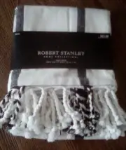 Robert Stanley Black & White Table Throw/Cloth • 40"x40" • Farmhouse Fringe • $$