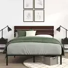 Double Bed Frame, Figari Bamboo and Metal Industrial Bed Frame, Solid Wood, Bedr