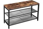 Shoe Rack with 2 Mesh Shelves, Rustic Brown and Black