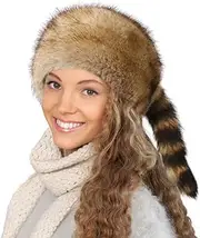 [Zcargel] Round Flat Cap Winter Warm Fluffy Furry Ear Warmer Hat Faux Fur Raccoon Tail Hat Women Men Cute Plush Fuzzy Hat